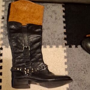 Sam Edelman Black and Tan Studded REAL LEATHER Boots 'DOBERMAN BOOT